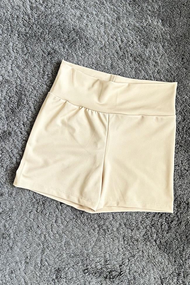 Kadın Scuba Kumaş Extra Mini Şort Tayt - BEJ