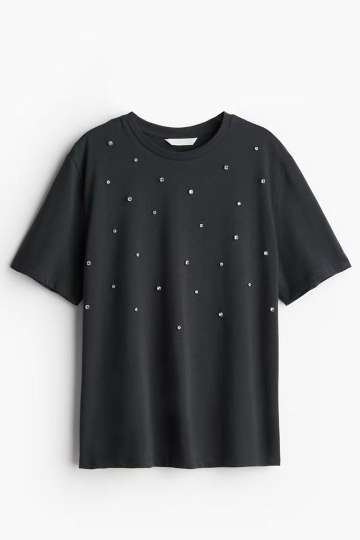Kadın Yıkamalı Üzeri Taş İşlemeli Tshirt - ANTRESİT