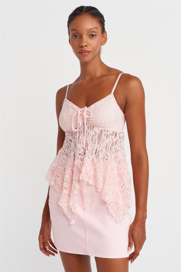 Kadın Askılı Dantelli Top - AÇIK PUDRA