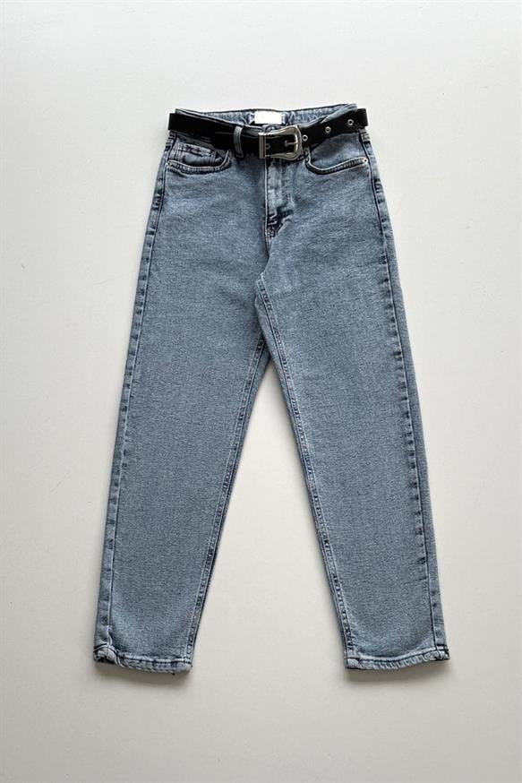 Kadın Deri Kemerli Jean - AÇIK MAVİ