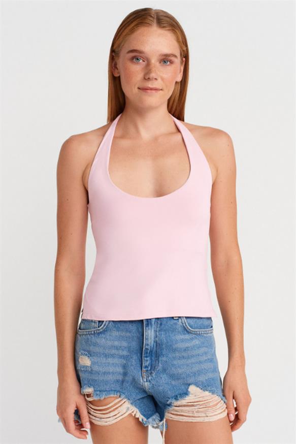 Kadın Halter Yaka Top - TOZ PEMBE
