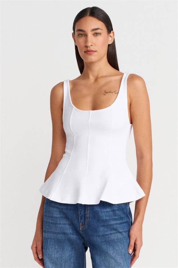 Kadın Kalın Askılı Peplum Top - BEYAZ