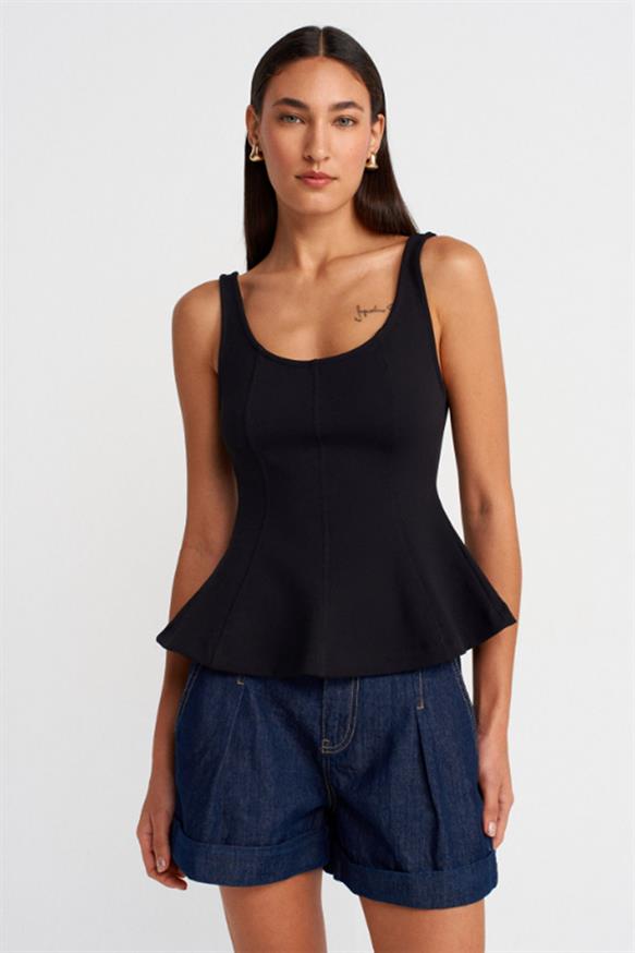 Kadın Kalın Askılı Peplum Top - SİYAH