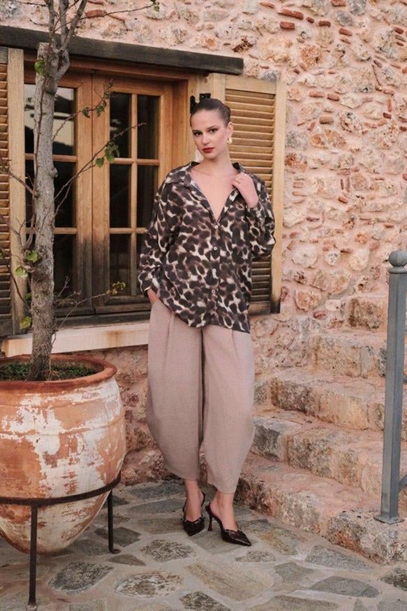 Kadın Leopar Dssenli Oversize Gömlek - LEOPAR DESEN