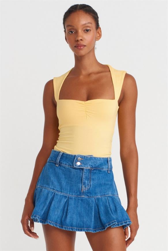 Kadın Sırt Detaylı Crop Top - SARI