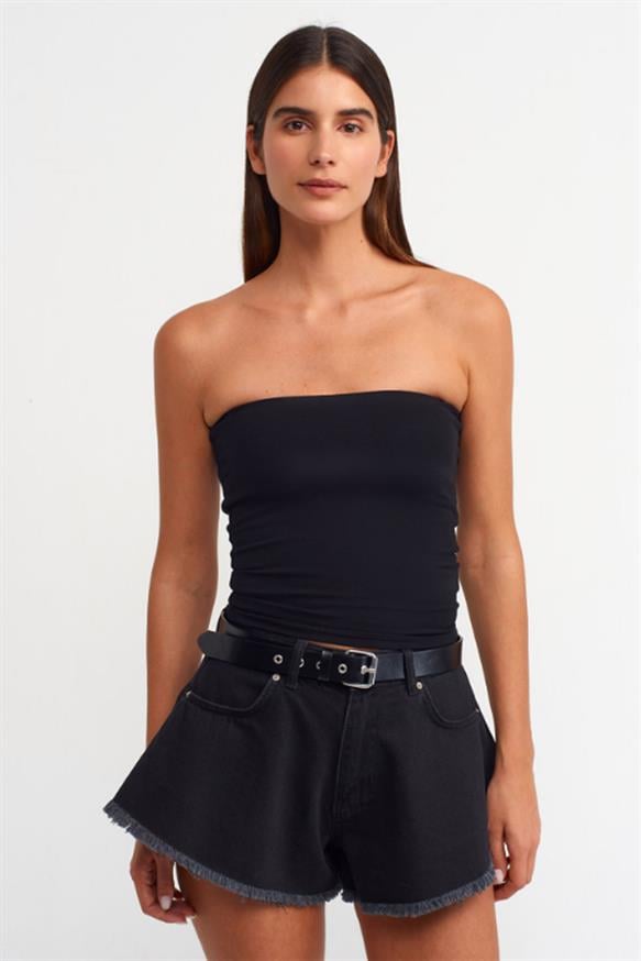 Kadın Straplez Crop Top - SİYAH