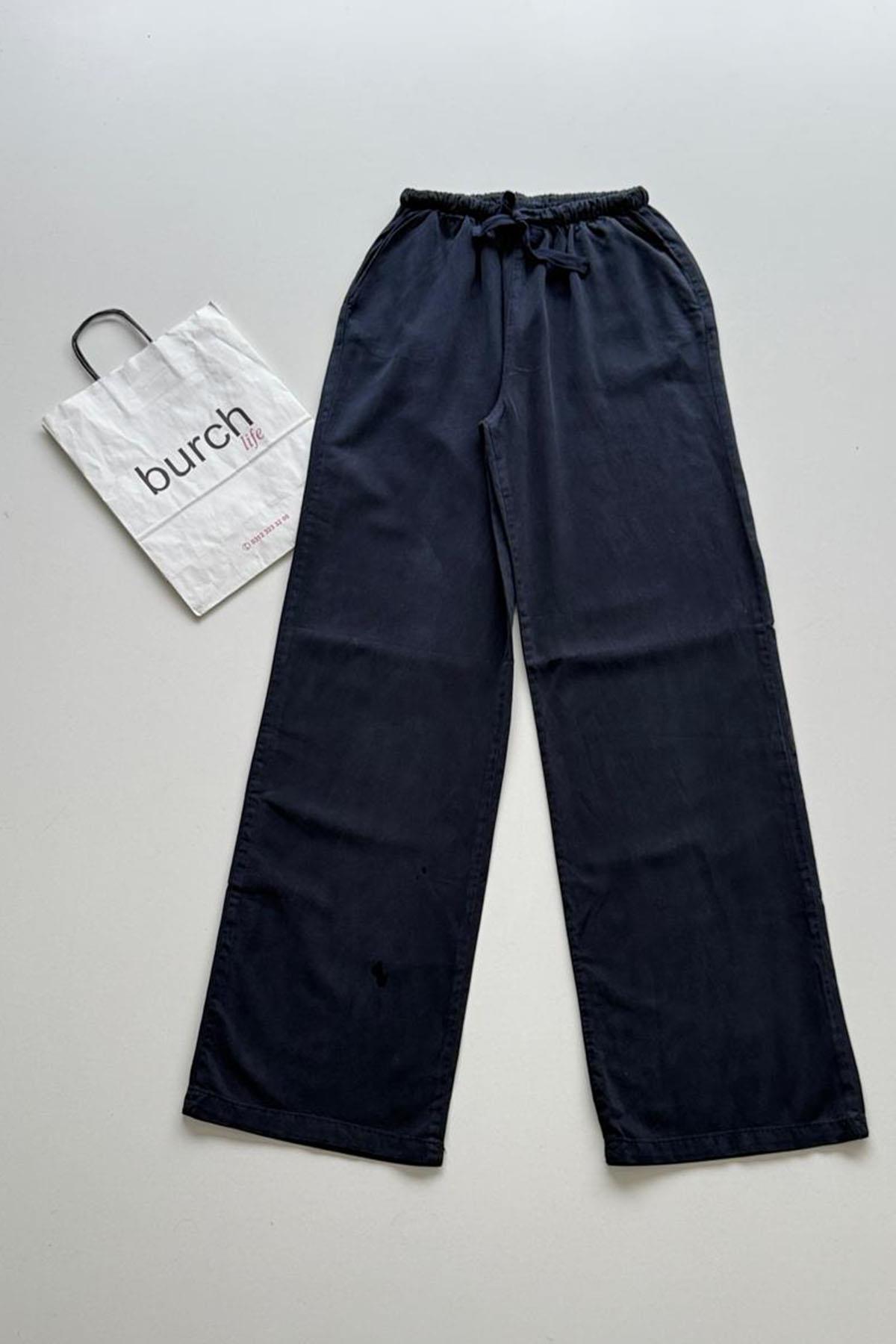 Kadın Beli Lastikli Bol Paça Pantolon - LACİVERT