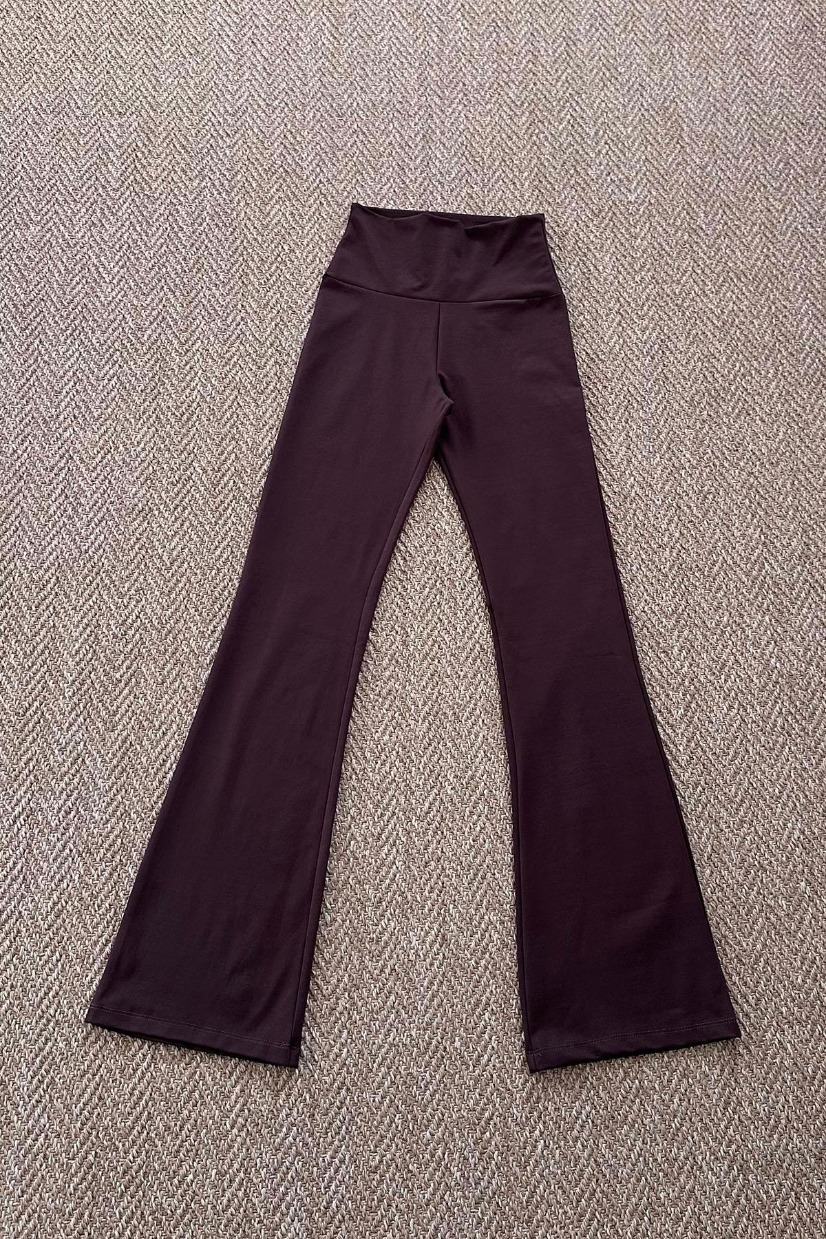 Kadın Belize Kumaş İspanyol Paça Amblem Baskılı Tayt - KAHVE