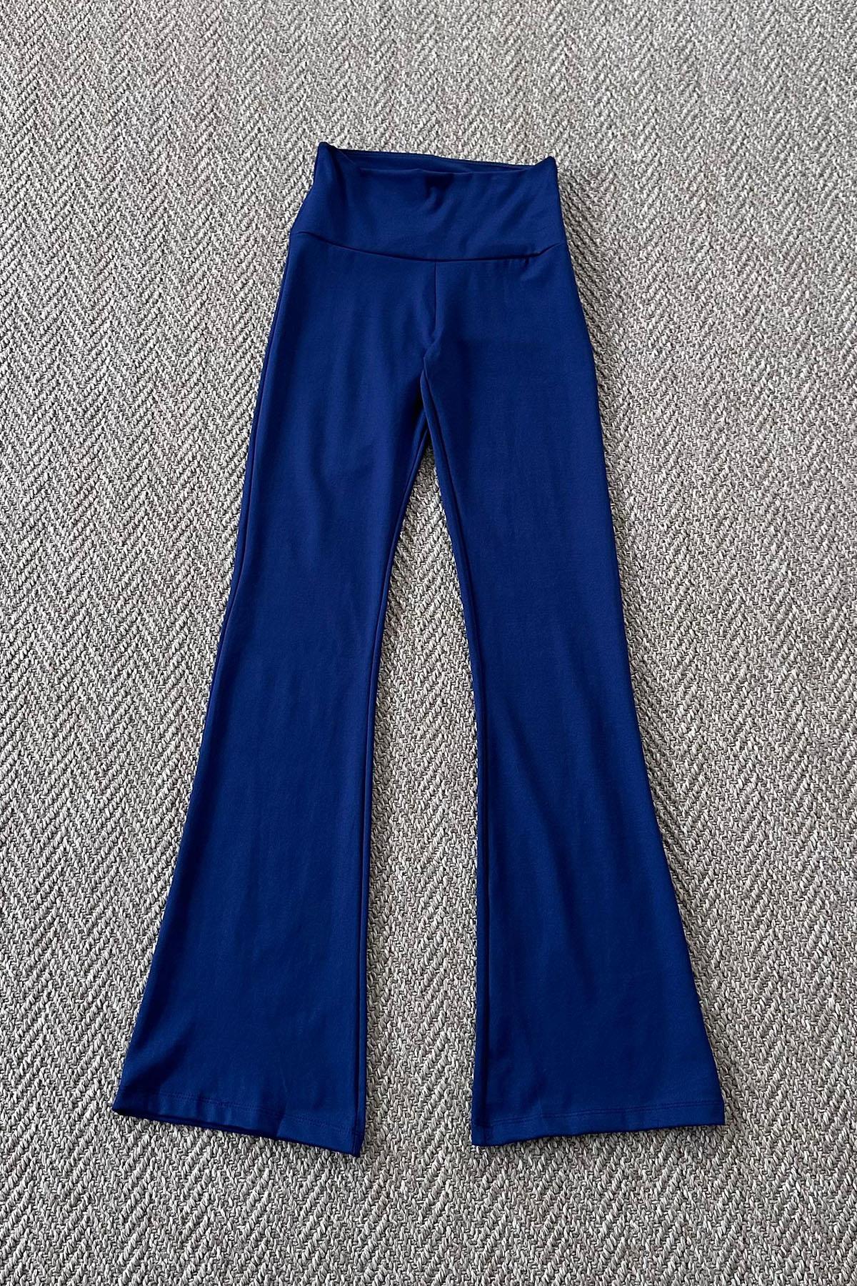 Kadın Belize Kumaş İspanyol Paça Amblem Baskılı Tayt - LACİVERT