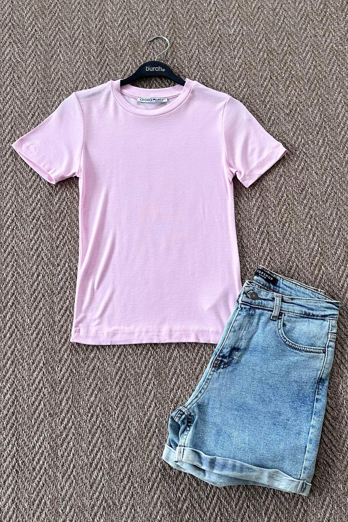 Kadın Bisiklet Yaka Kısa Kol Body - PEMBE
