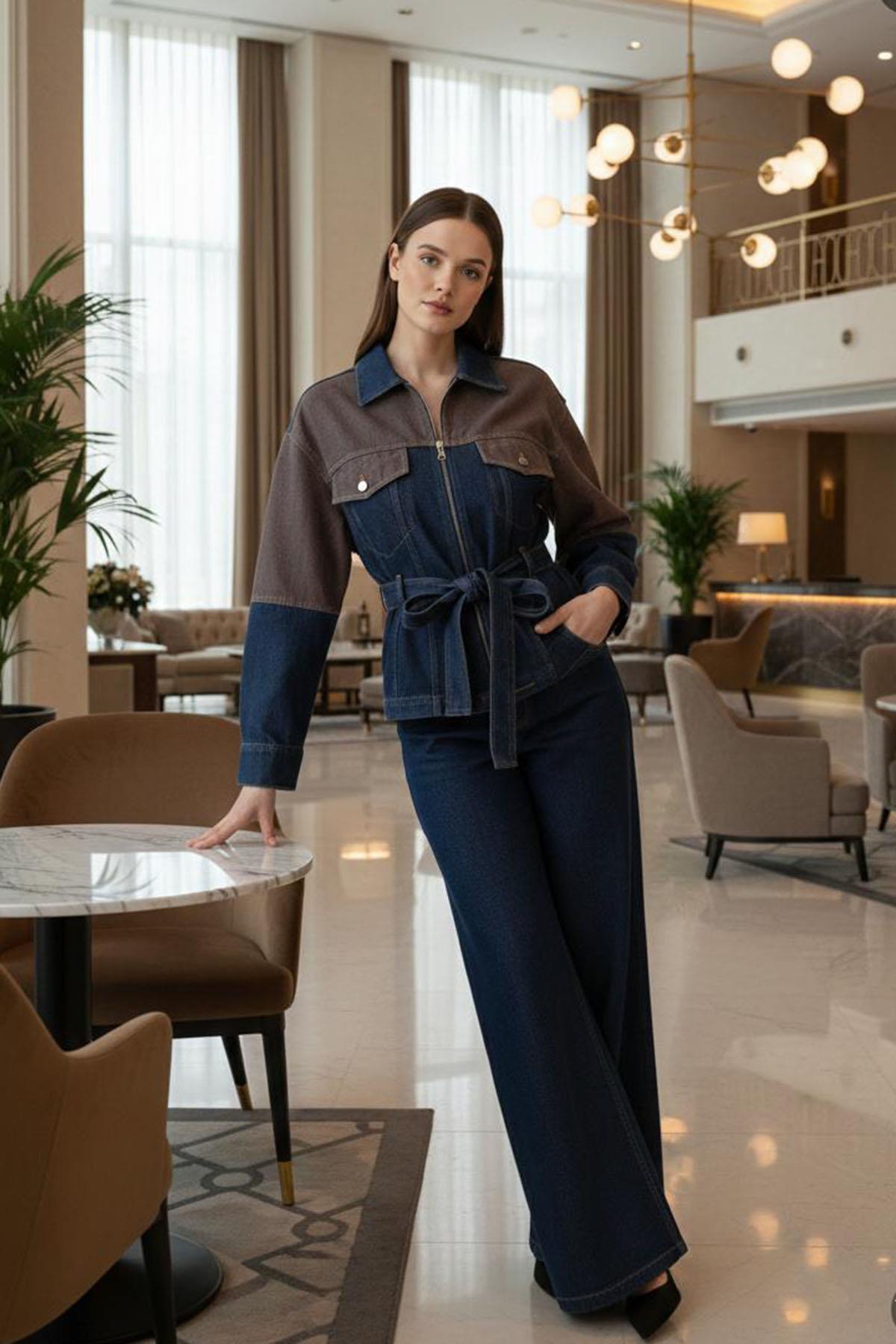 Kadın Çift Renk Denim Takım - DENİM