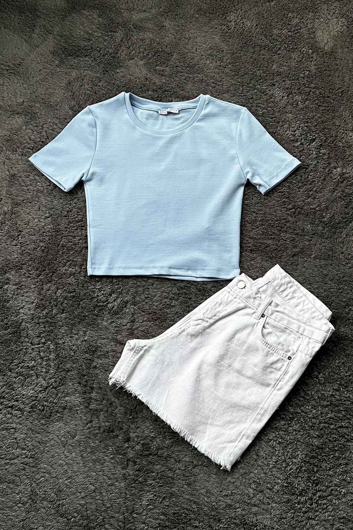 Kadın Crop Tshirt - MAVİ