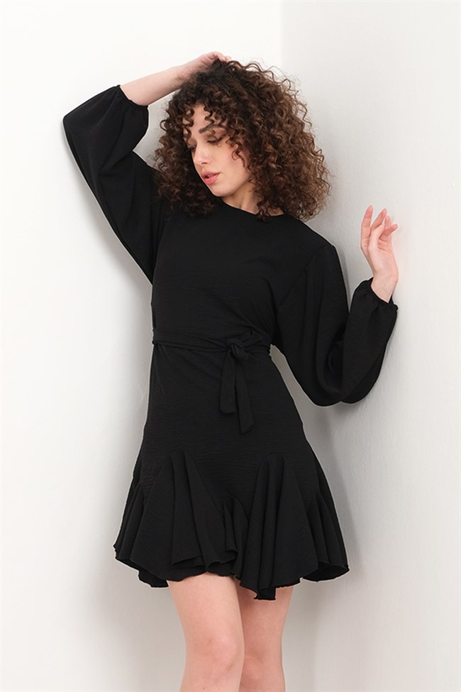 Kadın Etek Ucu Fırfırlı Mini Elbise En Uygun Fiyat Burchlife.com.tr'de