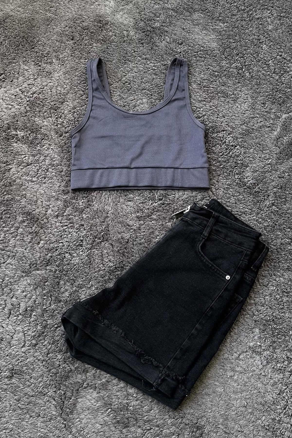 Kadın Fitilli Kalın Askılı Bralet Büstiyer - ANTRESİT