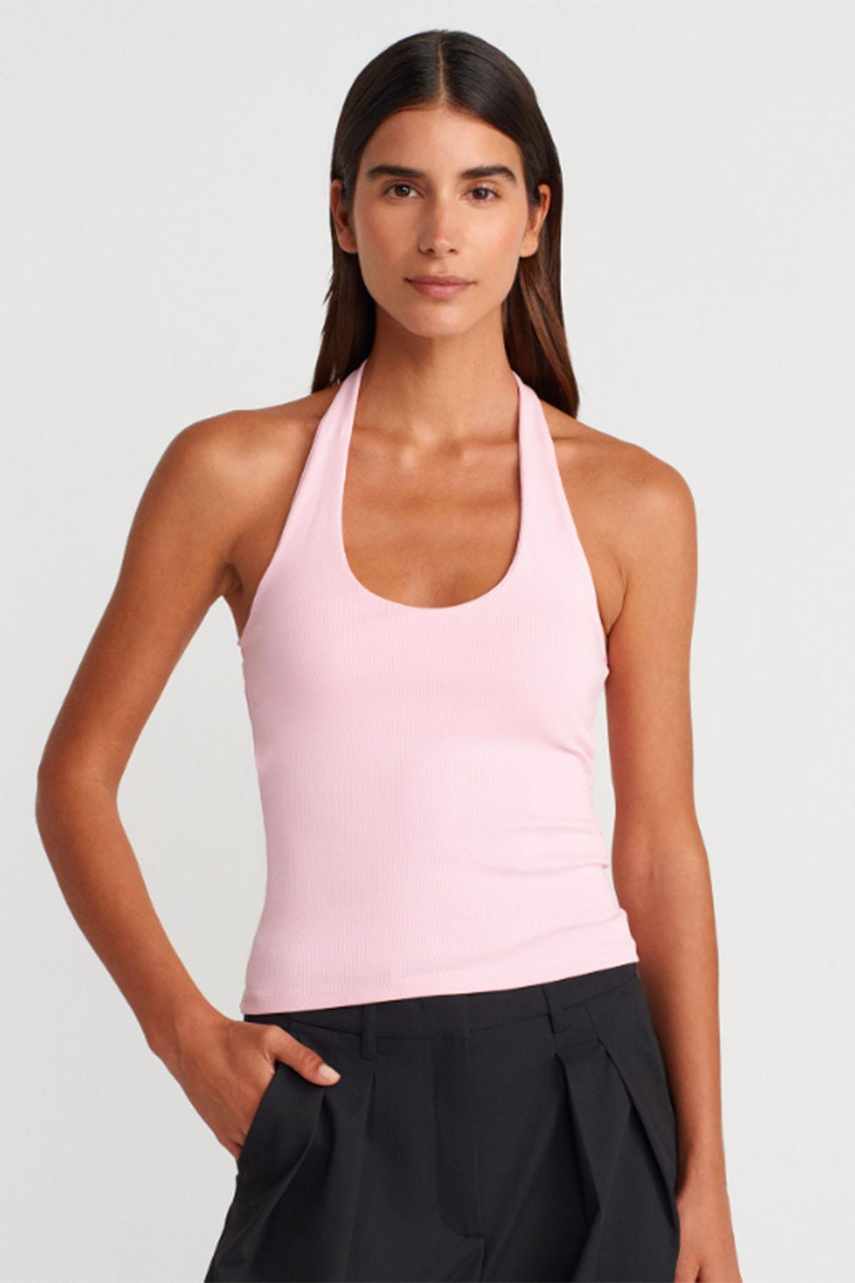 Kadın Halter Yaka Top - TOZ PEMBE