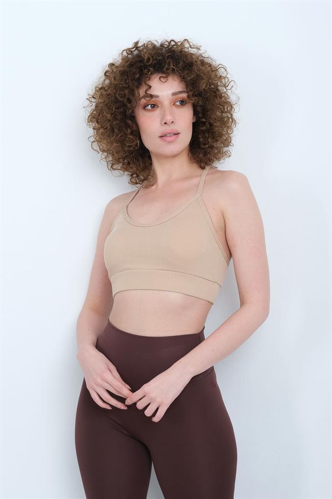 Kadın İp Askılı Fitilli Fleto Büstiyer - BEJ