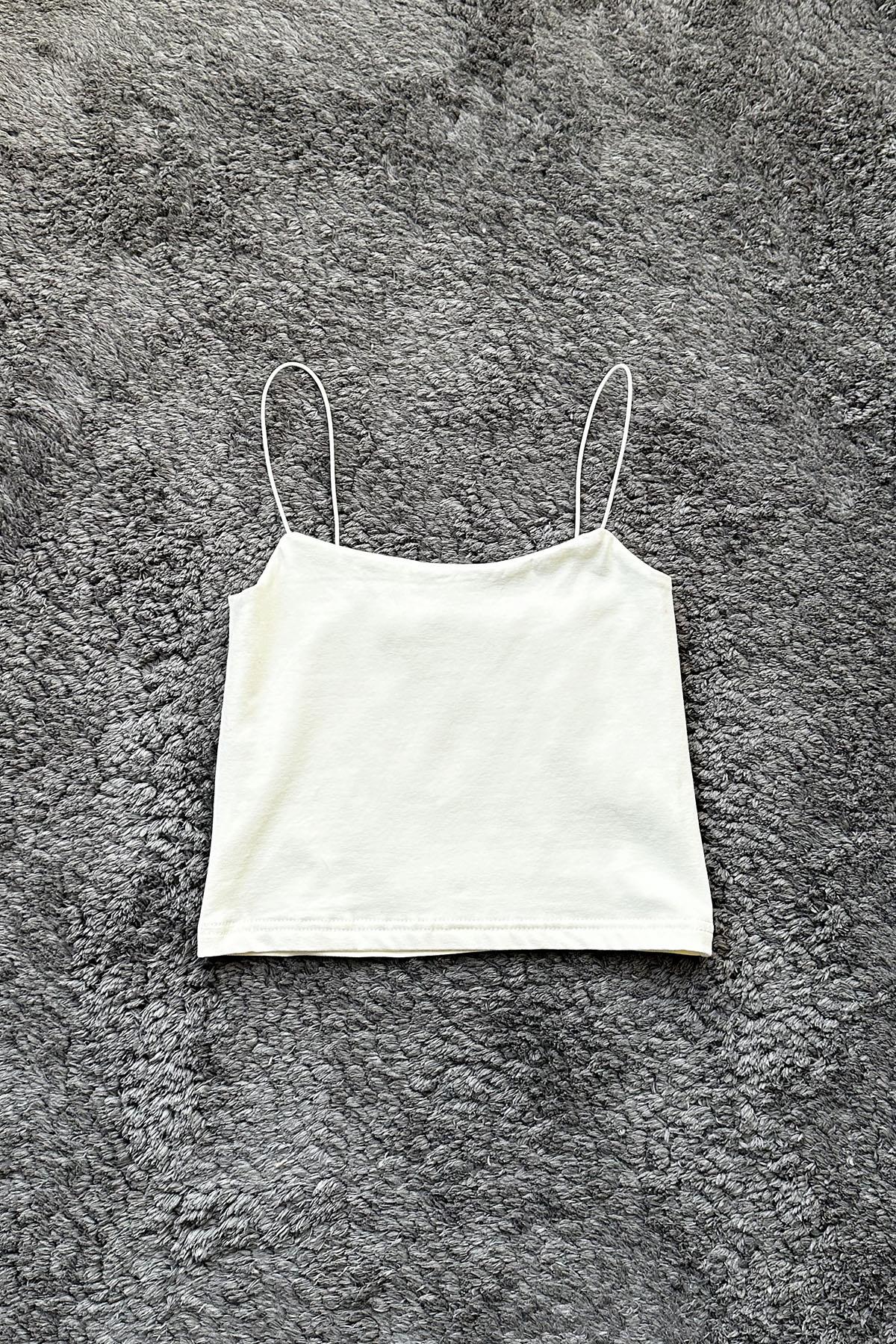 Kadın İp Askılı Kısa Crop - EKRU
