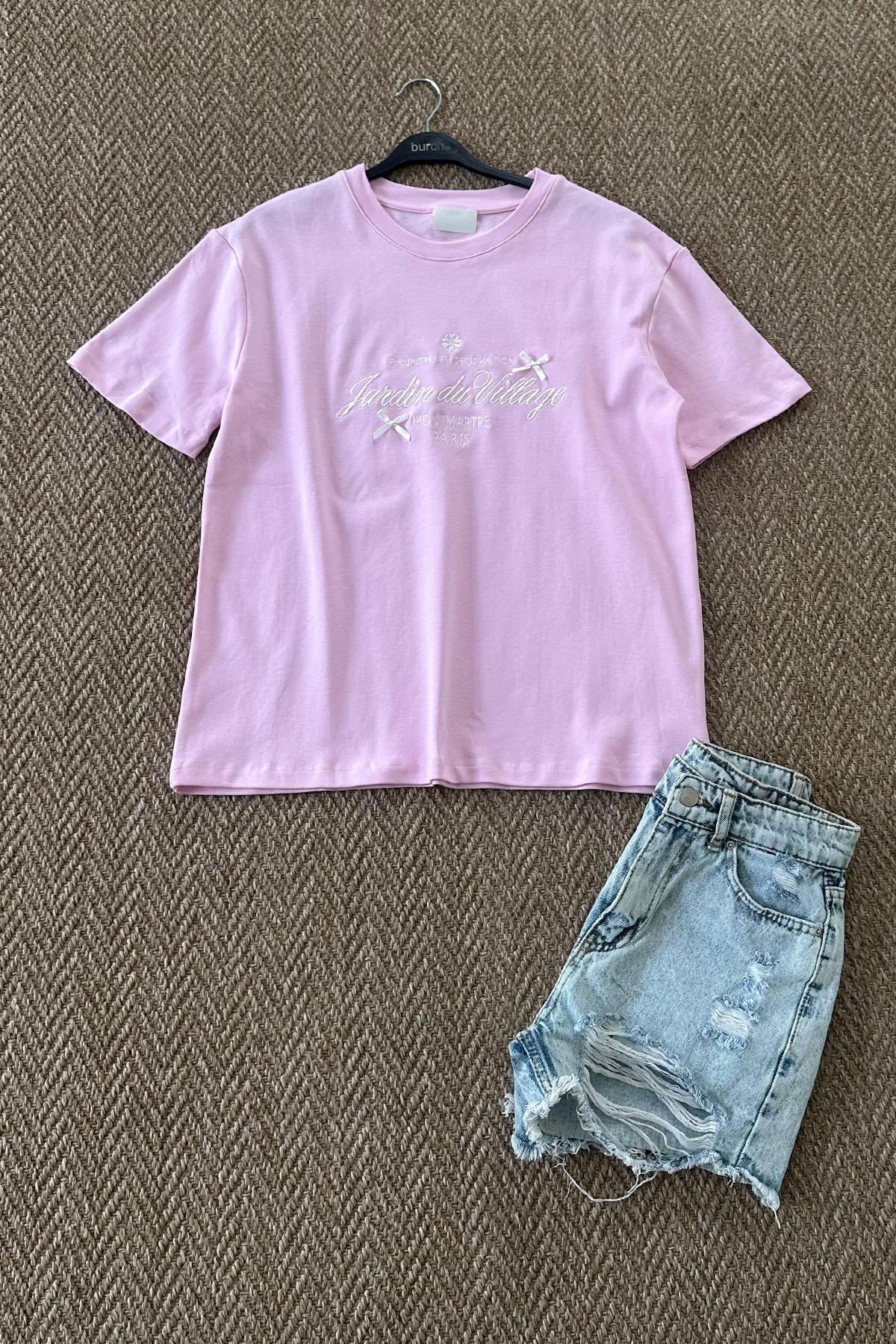 Kadın Jardin Du Village Nakışlı Tshirt - PEMBE
