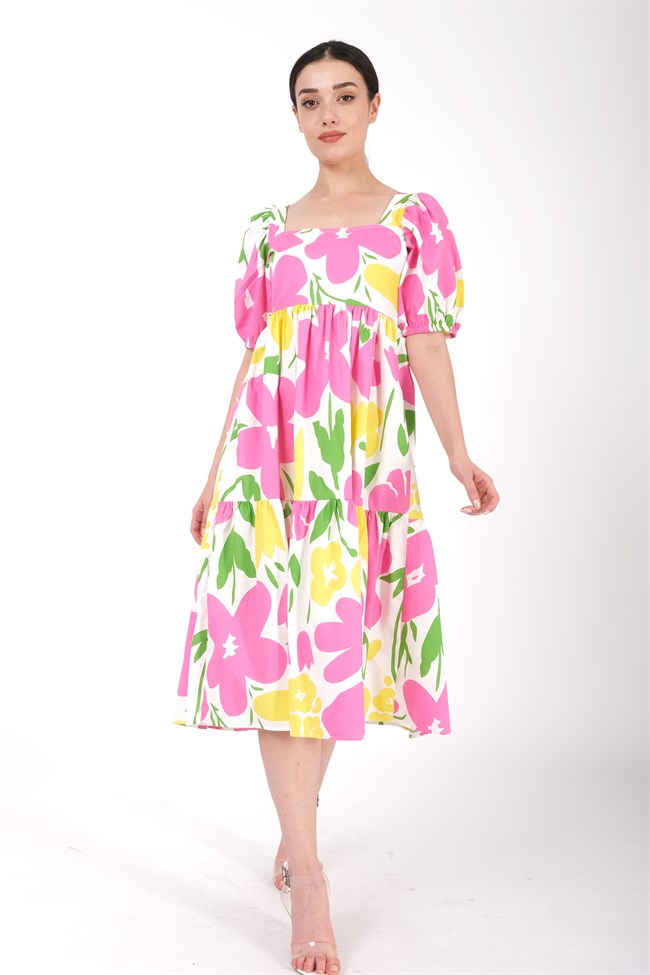 Kadın Kare Yaka Çiçek Desenli Elbise En Uygun Fiyat Burchlife.com.tr'de