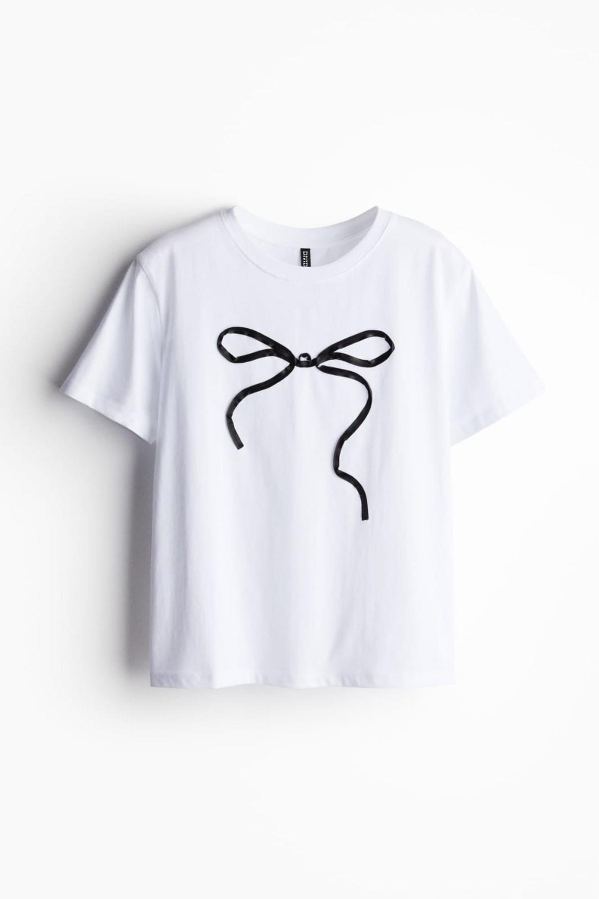 Kadın Kurdele Detaylı Tshirt - BEYAZ