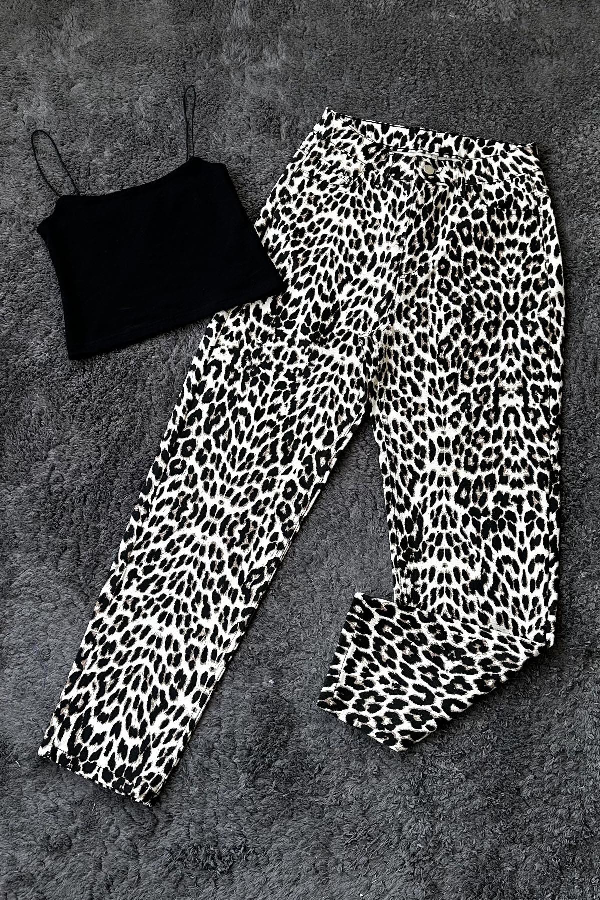 Kadın Leopar Desenli Mom Jean - LEOPAR DESEN