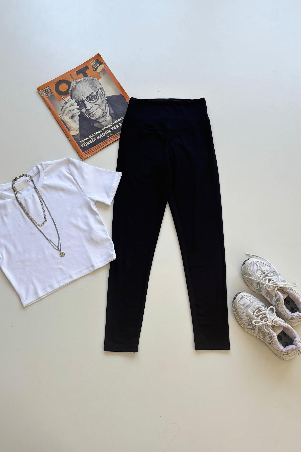 Kadın Marka Compressive Leggin Belize Kumaş Tayt - SİYAH