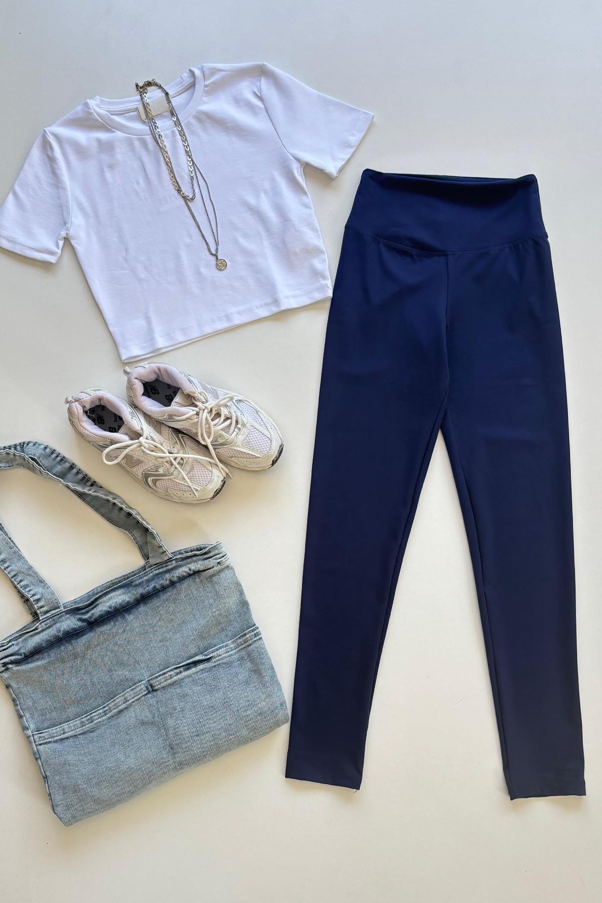 Kadın Marka Compressive Leggin Belize Kumaş Tayt - LACİVERT