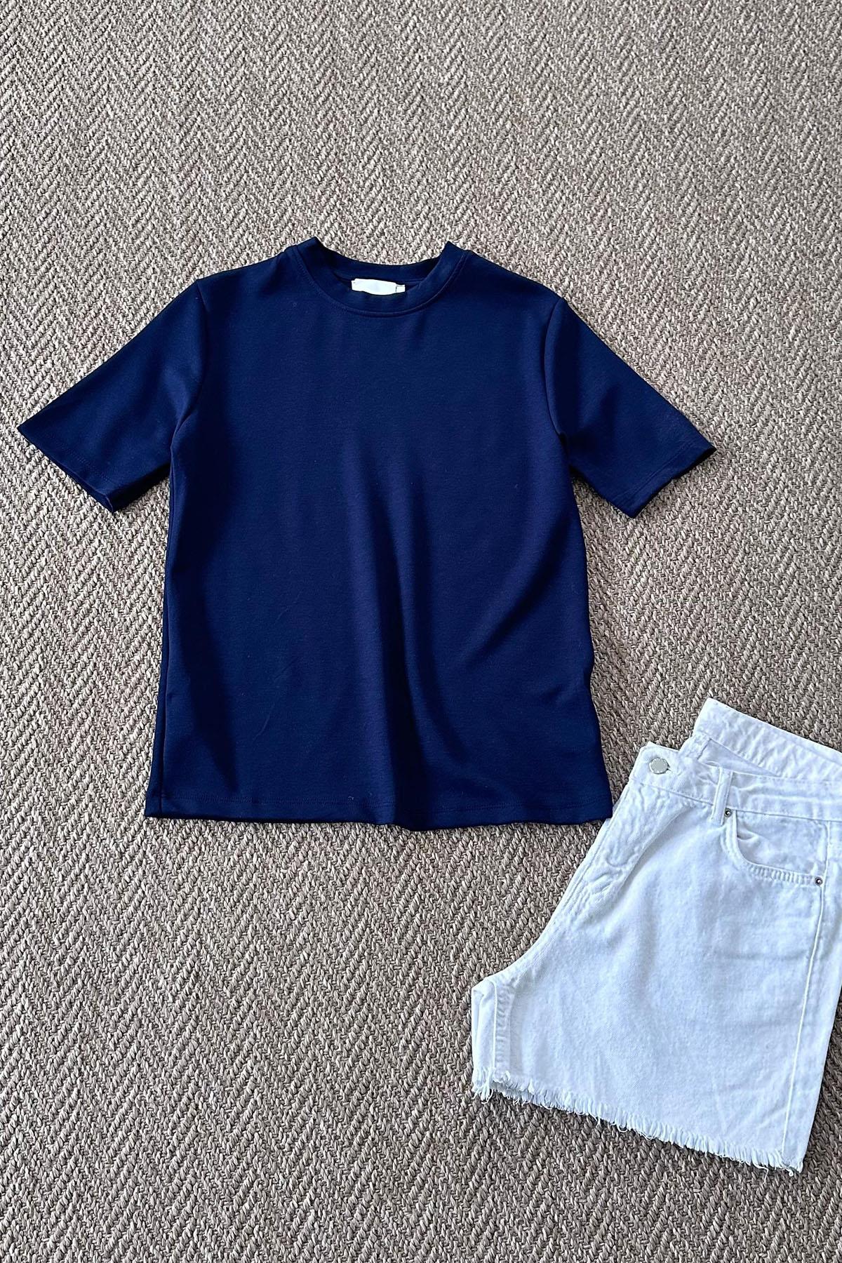 Kadın Modal Kumaş Basic Tshirt - LACİVERT