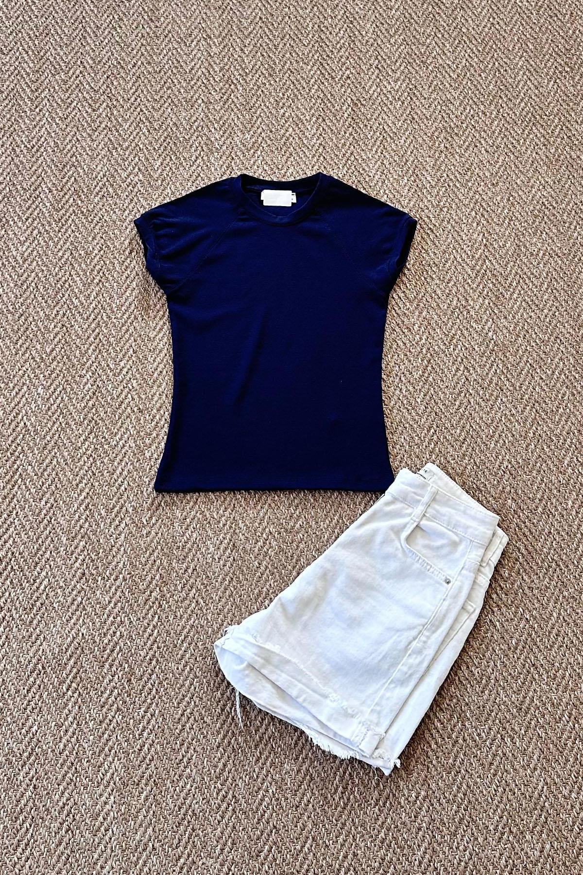 Kadın Modal Kumaş Reglan Crop Tshirt - LACİVERT
