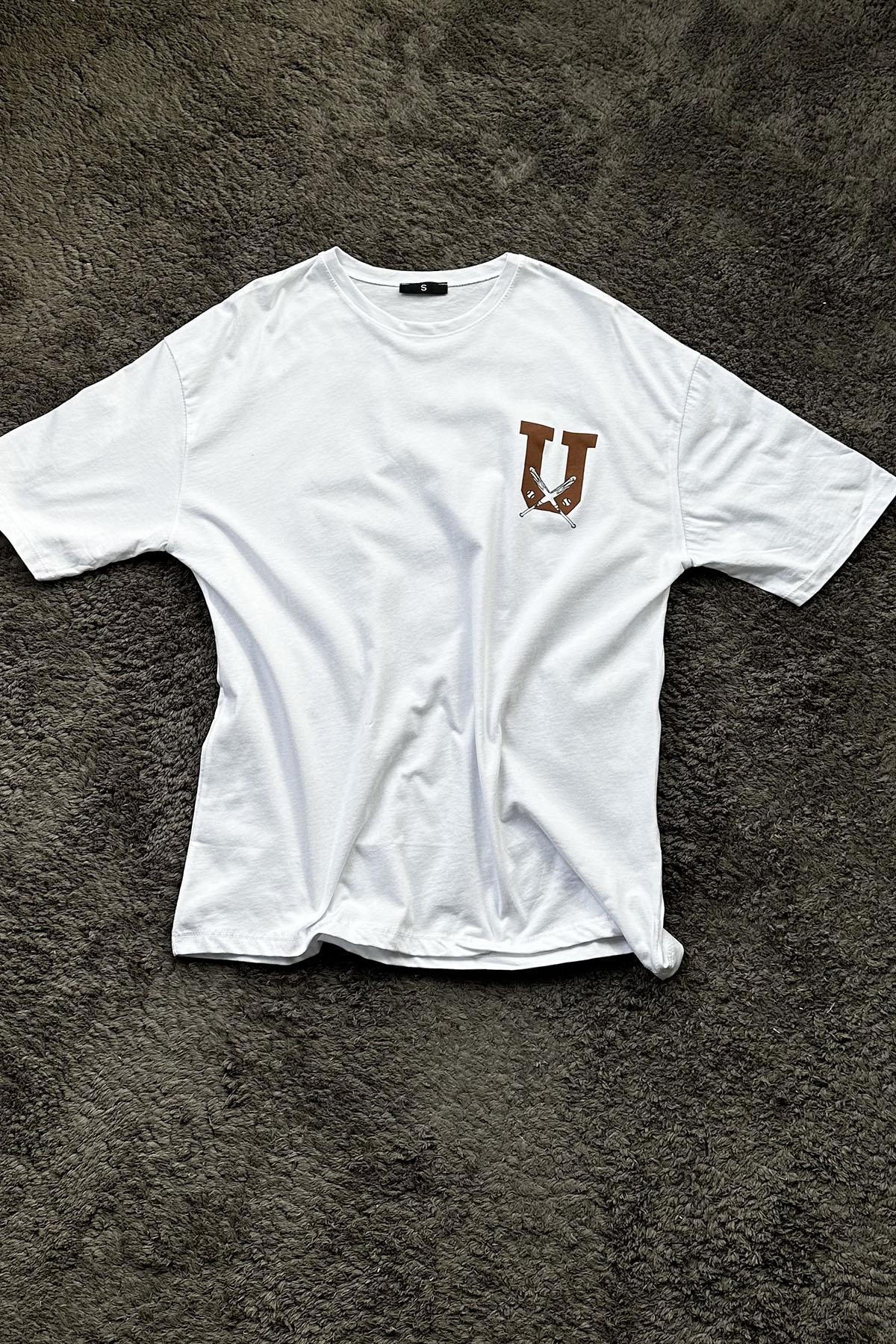 Kadın Ön Arka Usa Baskılı Tshirt - BEYAZ