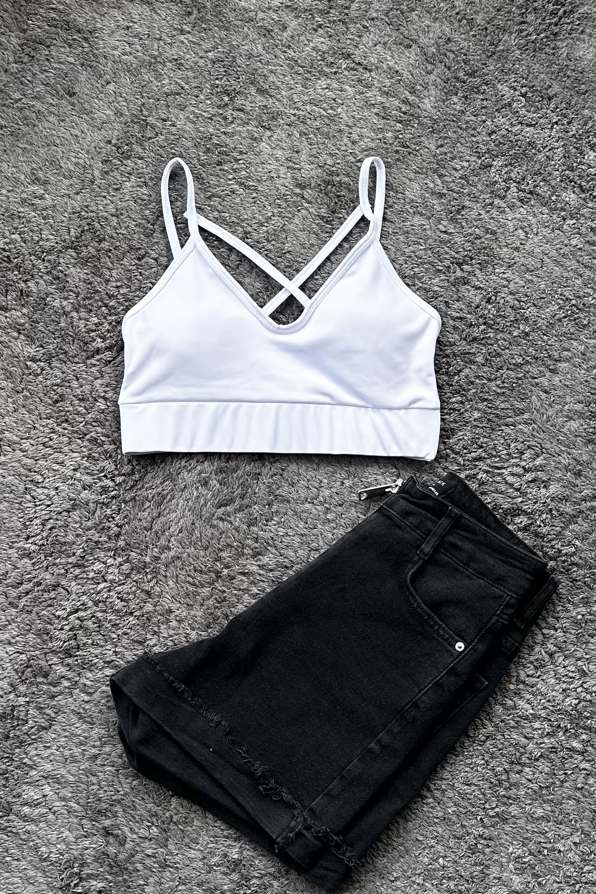 Kadın Önü Çapraz İp Askılı Büstiyer - BEYAZ