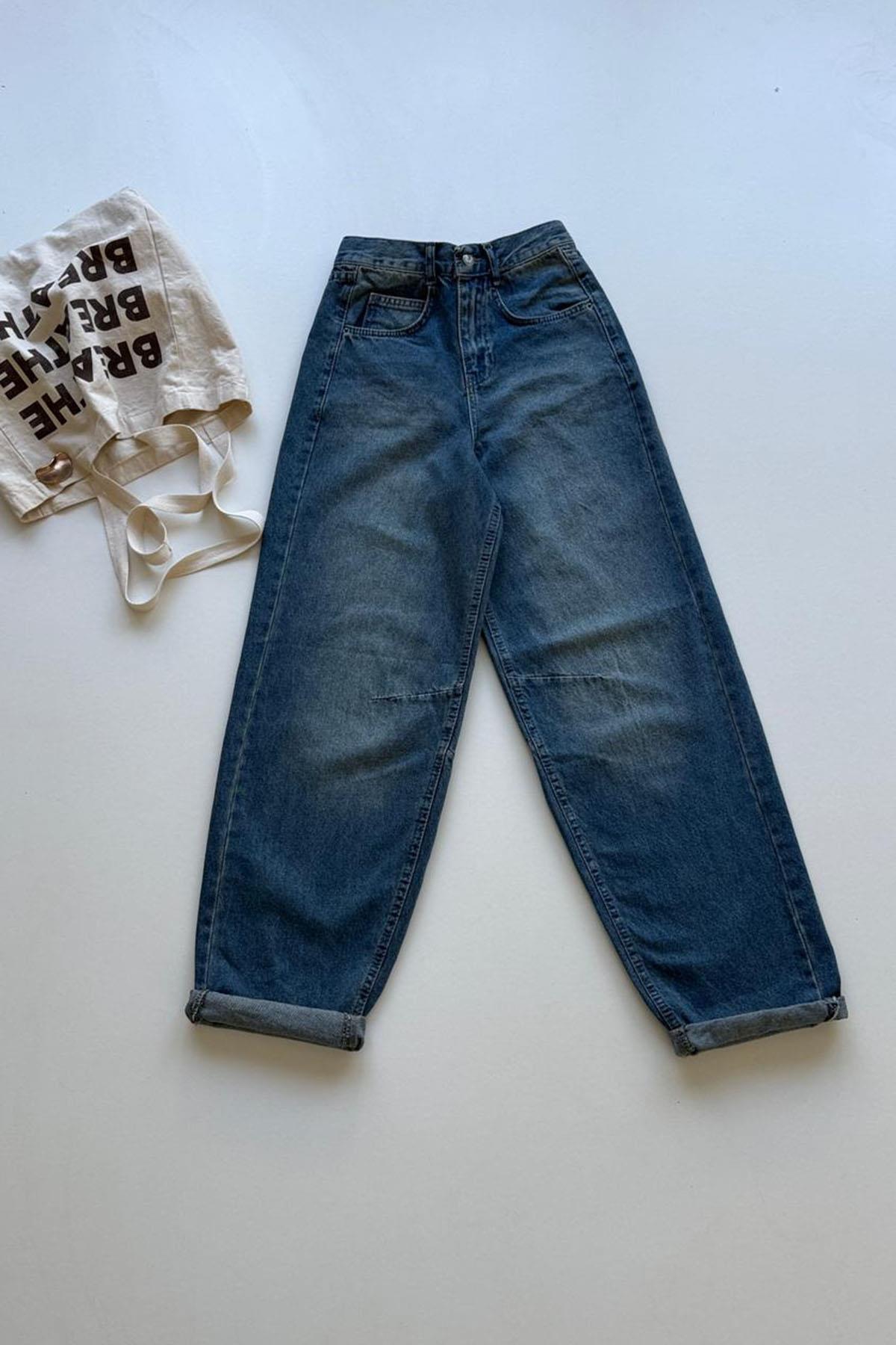 Kadın Orta Mavi Baggy Jean - ORTA MAVİ