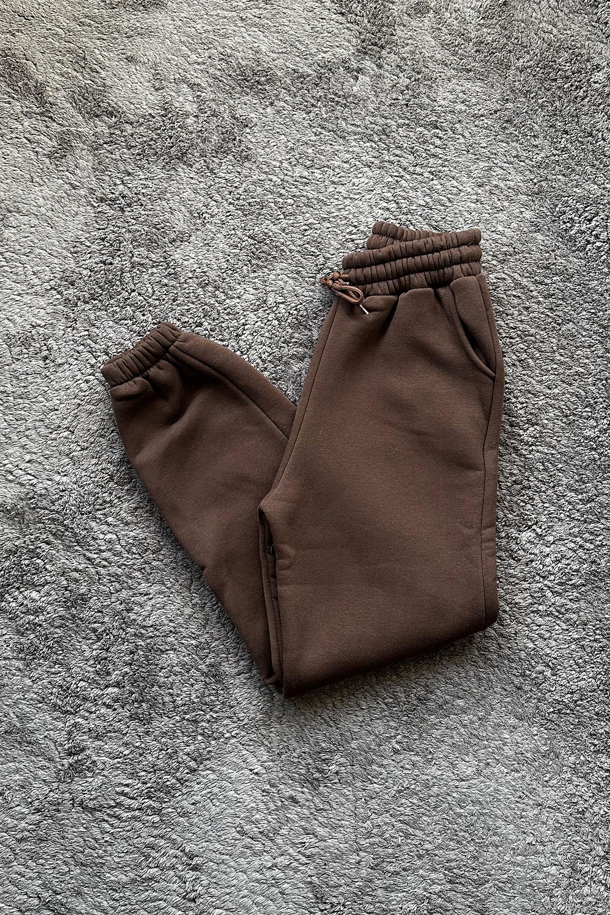 Kadın Şardonlu Jogger Eşofman Altı - KAHVE