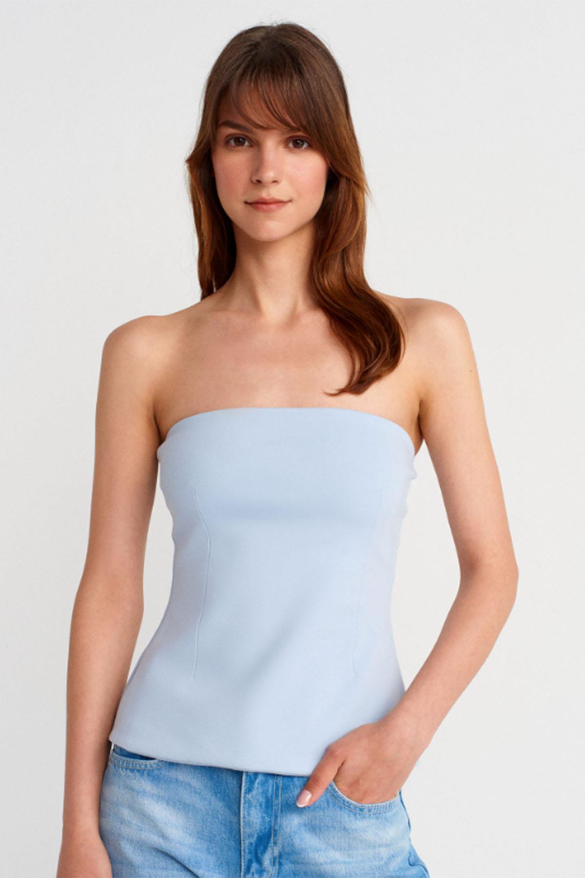 Kadın Straplez Top - AÇIK MAVİ
