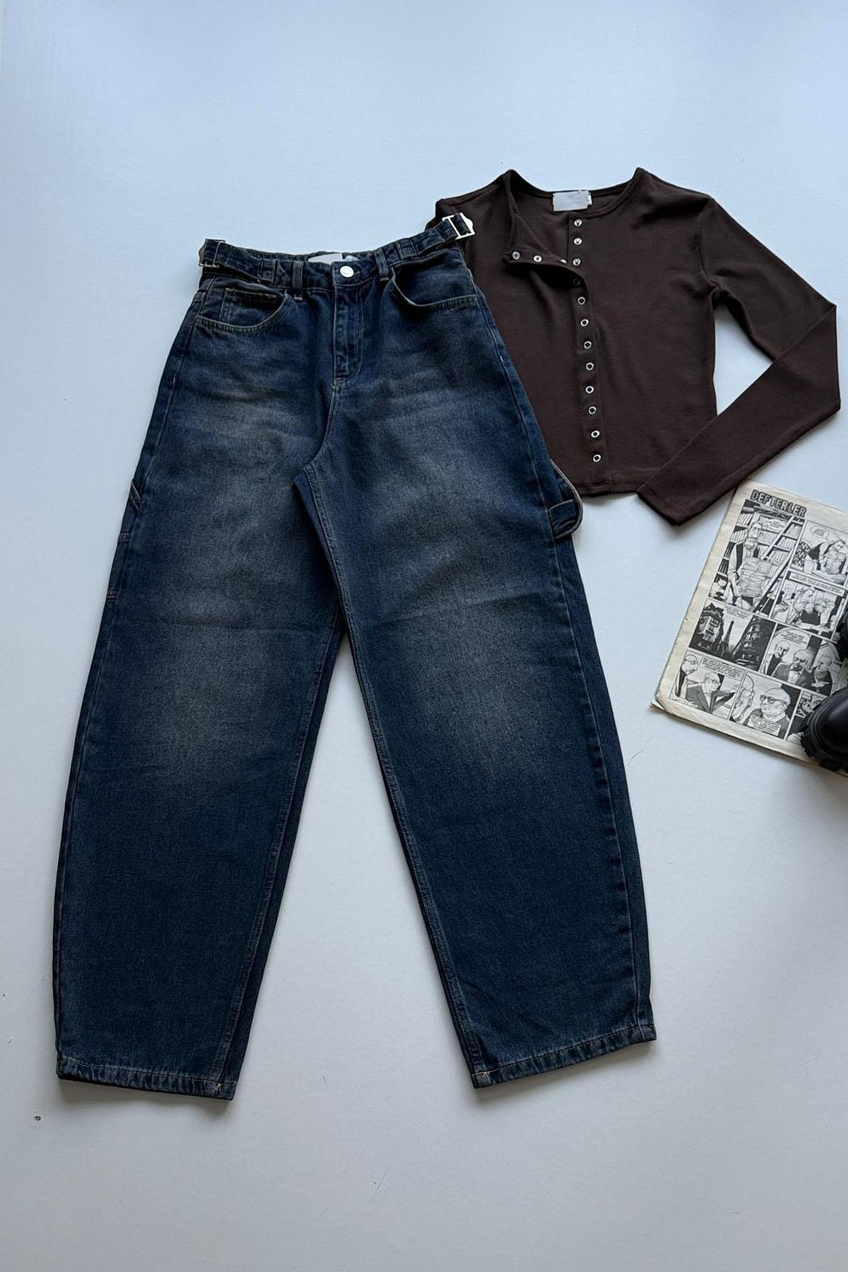 Kadın Yanı Toka Detaylı Baggy - TİNTLİ