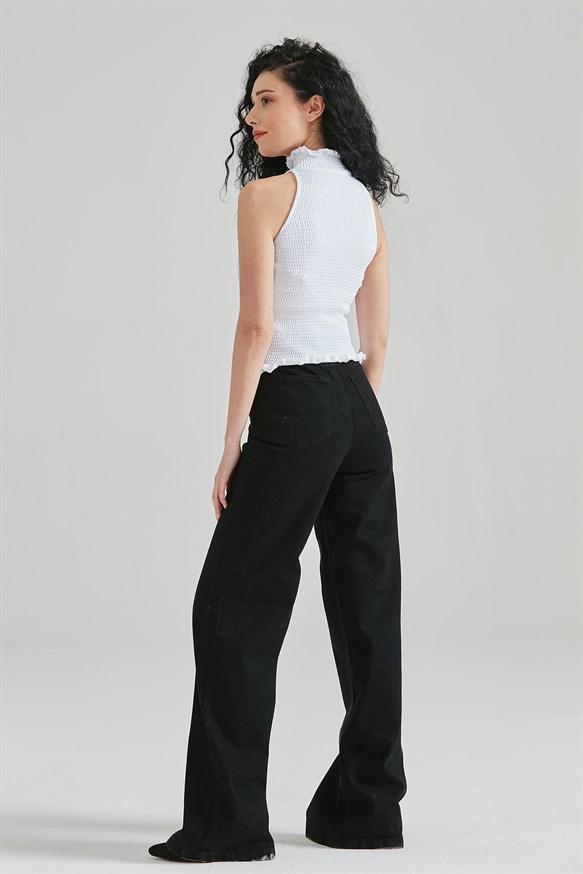 Kadın Bol Paça Siyah Kot Pantolon En Uygun Fiyat Burchlife.com.tr'de