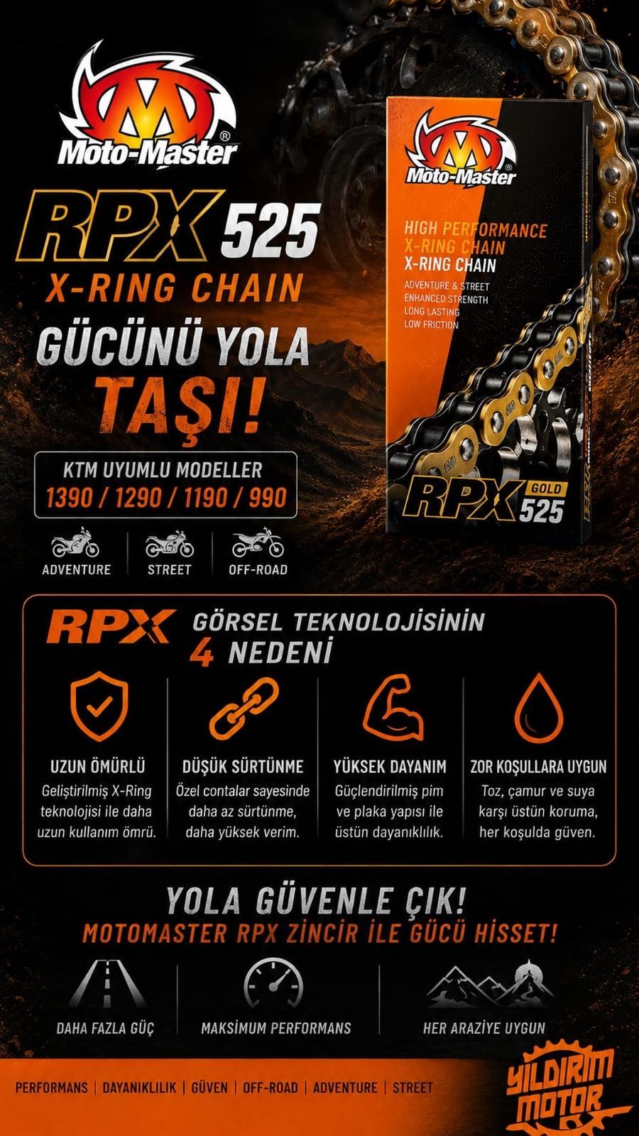 KTM 1090/1190/1290 ADV S/R MOTO MASTER RPX-525 XRİNG 128 BAKLA GOLD ZİNCİR