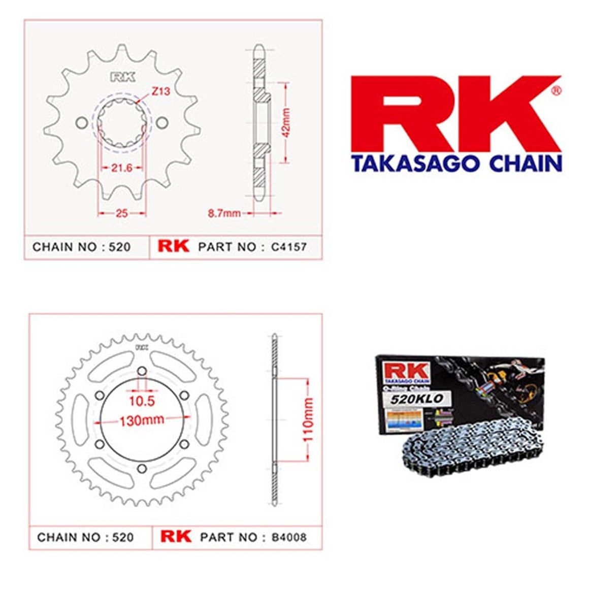 RK KAWASAKİ NİNJA 250 R ZİNCİR DİŞLİ SETİ 08-11