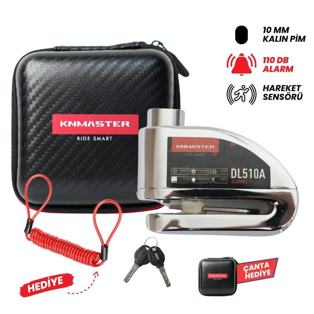 KNMASTER DL510A 10mm Alarmlı Disk Kilidi | Hatırlatma Kablosu ve Taşıma Çantası Hediye