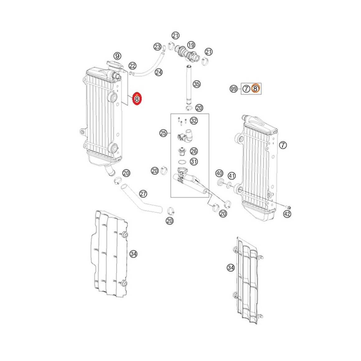 KTM EXC-F Modeller Sağ Radyatör 15-16