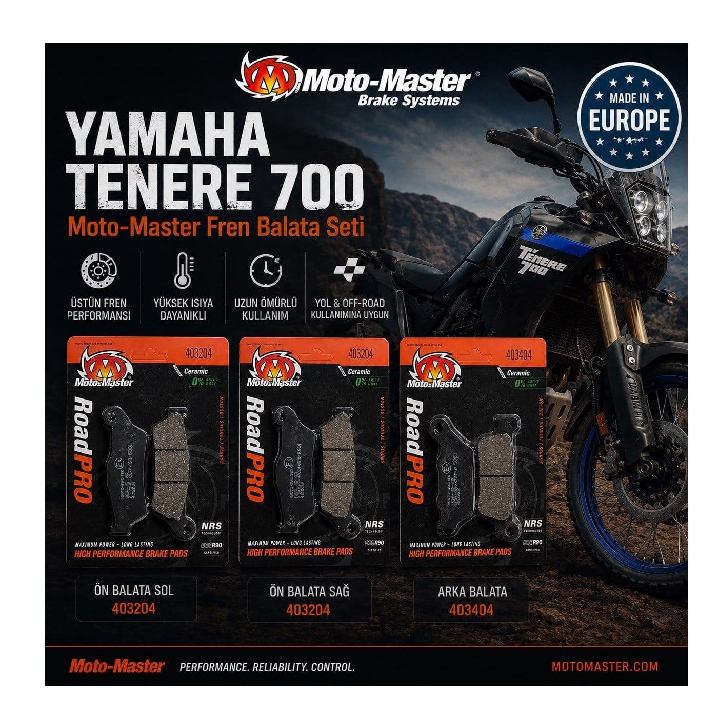MOTO MASTER YAMAHA TENERE 700 ÖN/ARKA BALATA SETİ