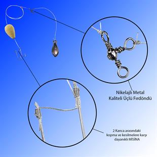 2 iğneli Çelik Telli Fosforlu Şamandıralı Çinekop ve Lüfer Takımı 50 Gr