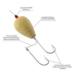 2 iğneli Çelik Telli Fosforlu Şamandıralı Çinekop ve Lüfer Takımı 50 Gr
