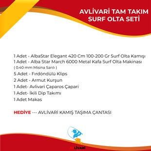 AlbaStar Elegant 420 cm 100-200 Gr - Albastar March 6000 Tam takım Kıyı Hobi Surf Olta Seti