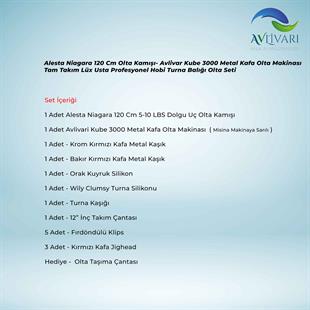 Alesta Niagara 120 Cm Olta Kamışı- Avlivar Kube 3000 Metal Kafa Olta Makinası Tam Takım Lüx Usta Profesyonel Hobi Turna Balığı Olta Seti