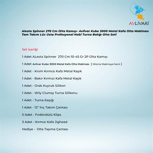 Alesta Spinner 270 Cm Olta Kamışı- Avlivar Kube 3000 Metal Kafa Olta Makinası Tam Takım Lüx Usta Profesyonel Hobi Turna Balığı Olta Seti