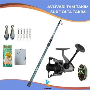 Avlivari AlbaStar Castrollo 420 cm 100-200 gr Carbon Surf Olta Seti + AlbaStar March 6000 Metal Olta Makinesi Tam Takım Kıyı Balıkçılığı
