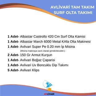 Avlivari AlbaStar Castrollo 420 cm 100-200 gr Carbon Surf Olta Seti + AlbaStar March 6000 Metal Olta Makinesi Tam Takım Kıyı Balıkçılığı