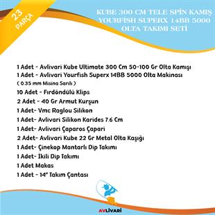 Avlivari Kube Ultimate 300 Cm 50-100 - Avlivari Kube Ultimate 300 Cm 50-100 Avlivari Yourfish Superx 14BB 5000 Olta Makinası  Tam Takım Lüx Usta Profesyonel Hobi Göl ve Deniz Olta Seti