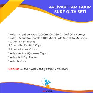 Bauer Ares 420 cm 100-250Gr - Albastar March 6000 Tam takım Kıyı Hobi Surf Olta Seti